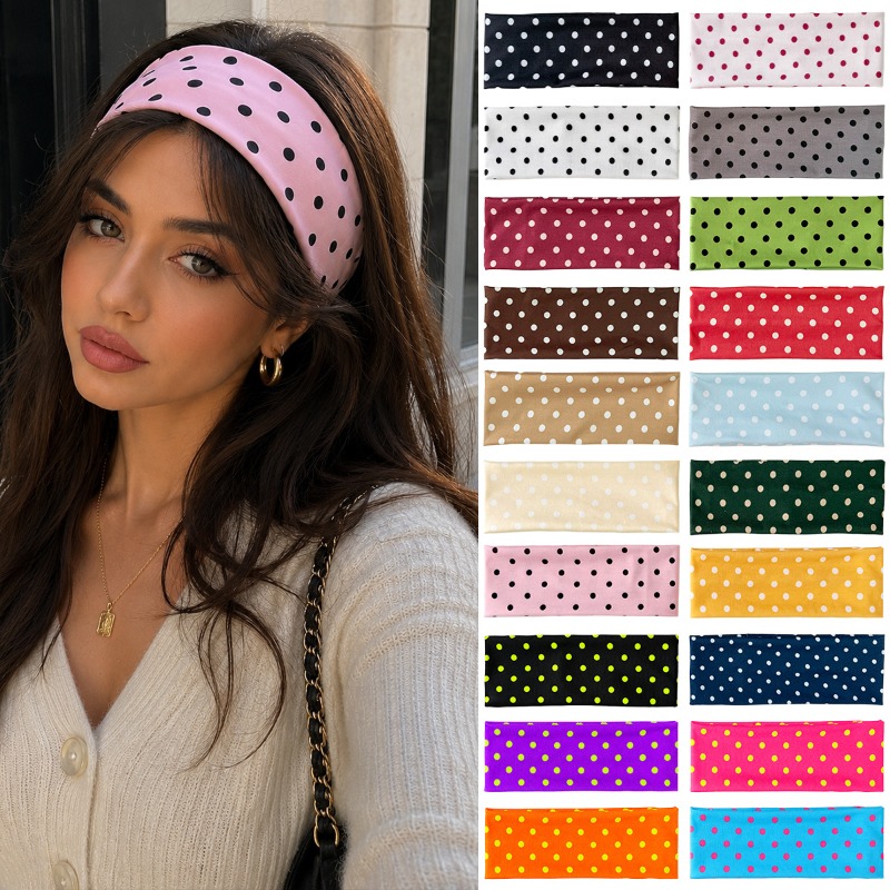 Women'S Yoga Accessories - 2Pc Polka Dot Elastic Headband Soft