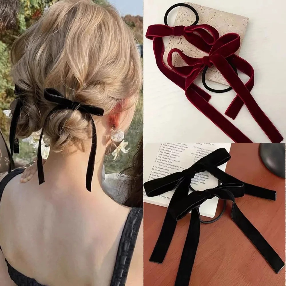2Pcs Fashion Black Velvet Bow  - đánh giá và giá Hair Tie Velvet