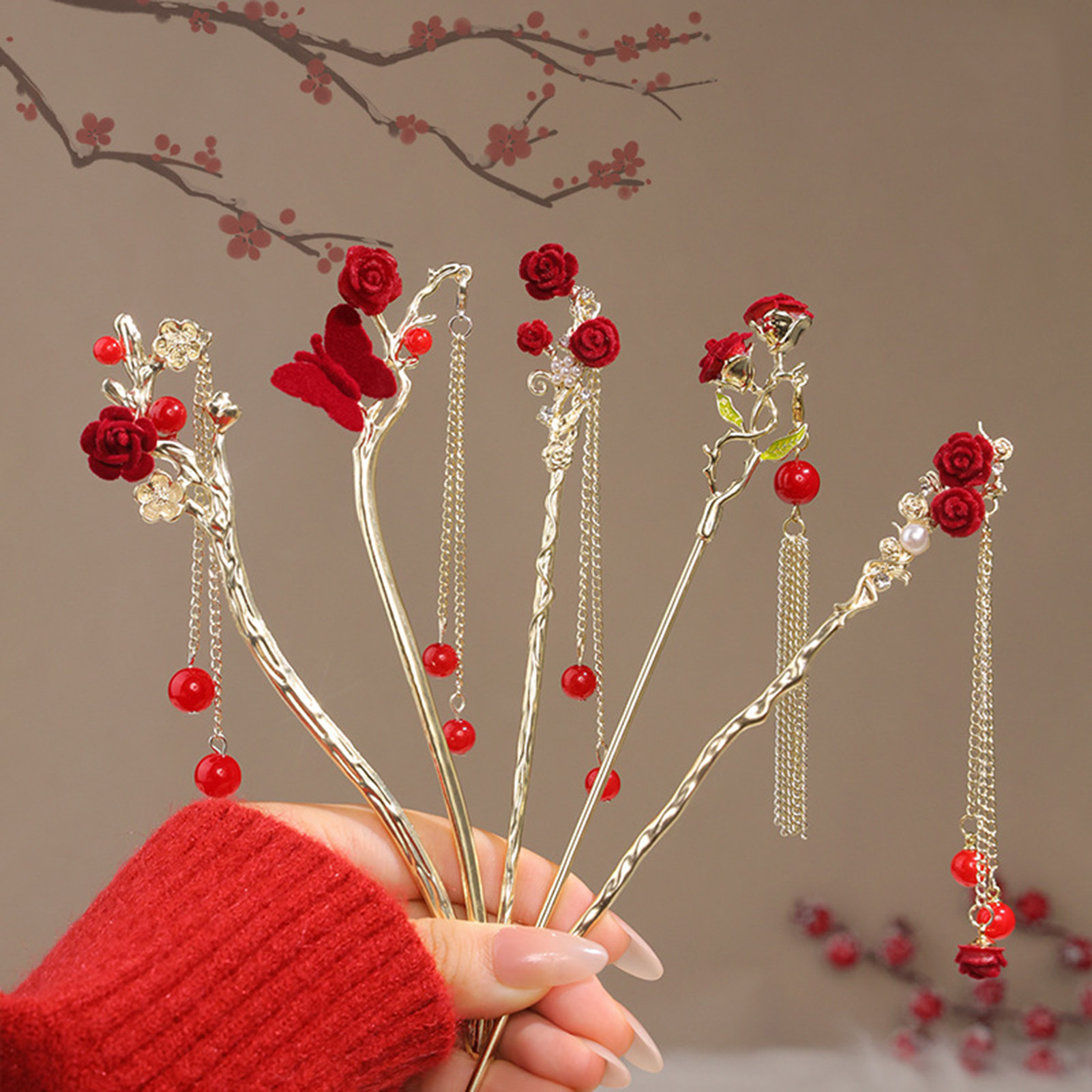 Chinese Style Rose Flower Hair - đánh giá và giá Women Accessories For Hand
